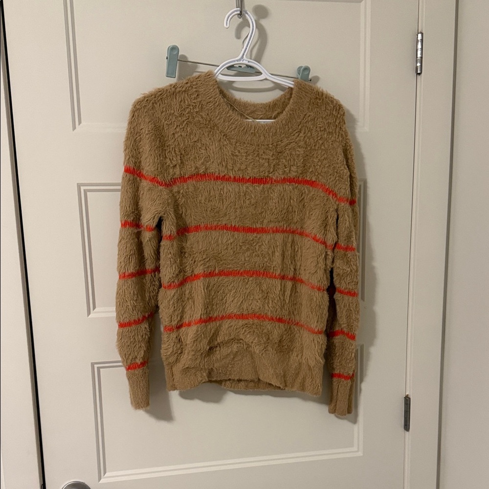 Cozy Tan and Red Striped Sweater